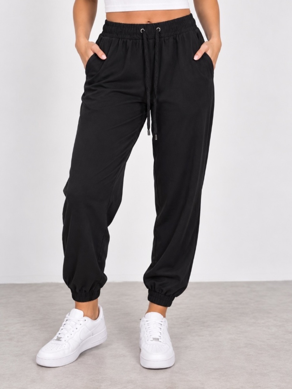 Ardene Joggers Womens Size Large Black Lightweight Nylon Feel Athleisure Casual
